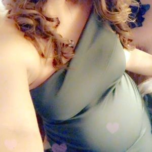 Olive color below the knee maternity dress.